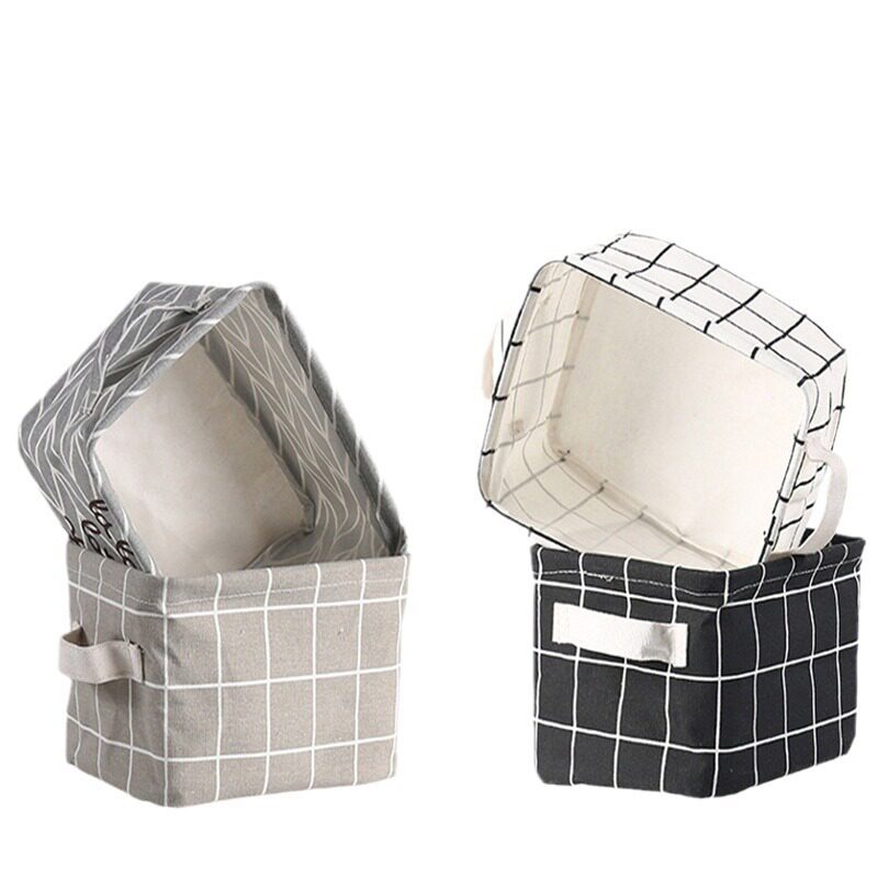 Fabric Cotton and Linen Storage Small Square Box Desktop Miscellaneous Storage Basket Organizer Portable Storage Basket Organizer Grid
