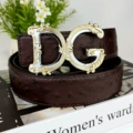 3.8 ostrich pattern red brown white gold buckle