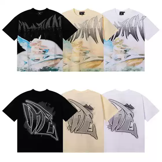 Mixed Emotion American Trendy Brand Angel High Street Hot Diamond Retro Loose Short-Sleeved Full-Print Men's and Women's T-Shirts
