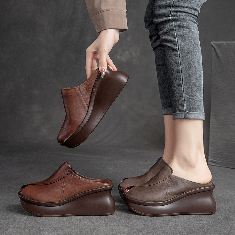 Giày Dép Lê Nữ Đế Xuồng Miệng Cá Hàng Mùa Hè Phục Cổ Cổ Điển