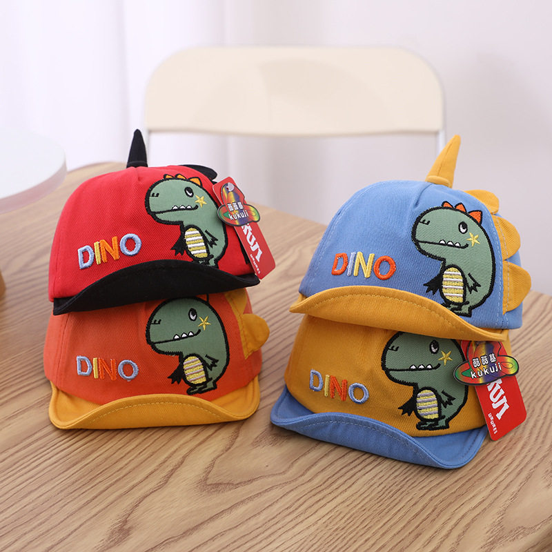 Dinosaur Children's Soft Edge Cap Korean Color-block Cartoon Baby Toddler's Flanging Cap Travel Sun Protection Soft Top Sunshade Hat