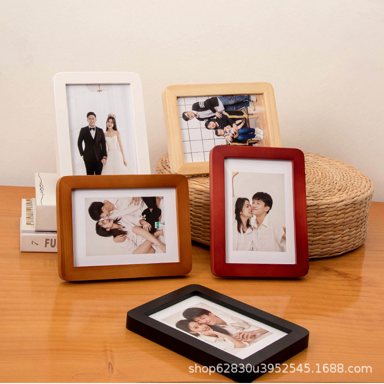 Solid wood rounded photo frame table wholesale creative picture frame wall mounting photo couple children mini photo frame