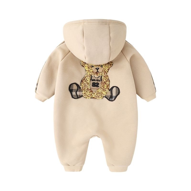 Baby Winter Super Cute Velvet Jumpsuit for Men and Women Red Fashionable Cartoon Autumn and Winter Outing Short-Sleeved Harem Climbing Suit