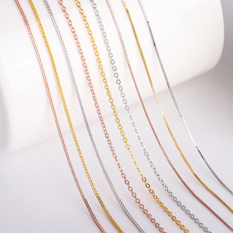 S925 Sterling Silver with Chain Naked Chain Box Ingot Snake Bone Water Wave Cross Twist Piece Starry Sky Tile Chopard Clavicle Chain