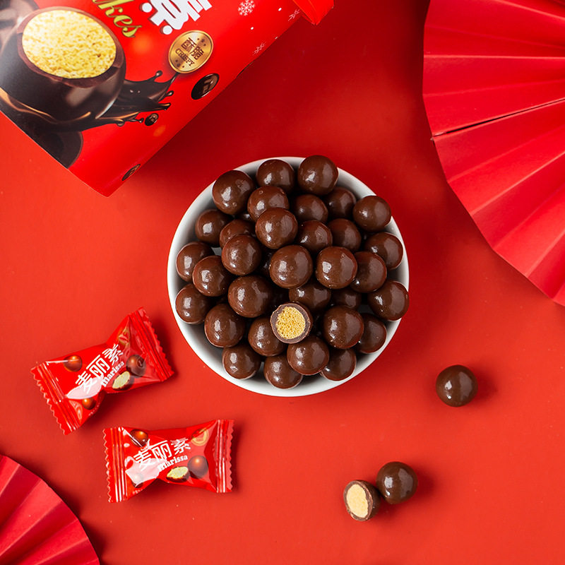 Malinois Crispy Core Chocolate Bean Barrel Snack Candy Independent Small Packaging Wedding Candy Bulk (Cocoa Butter Substitute)