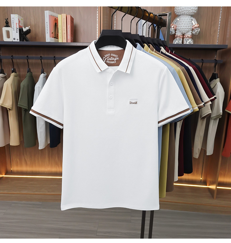 Áo polo nam tay ngắn cotton lưới co giãn thoáng khí chống nhăn — Màu đỏ táo tàu, màu đen, Mễ Hạnh, Xanh tím than