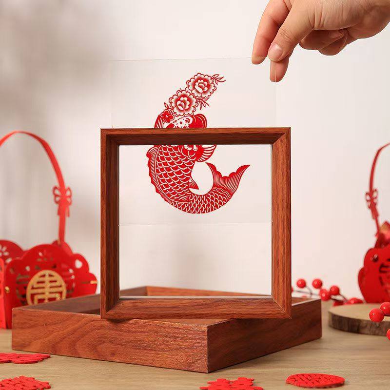Chinese style double-sided transparent photo frame setting table hand-embossed paper-cut work mounting frame plant specimen display frame