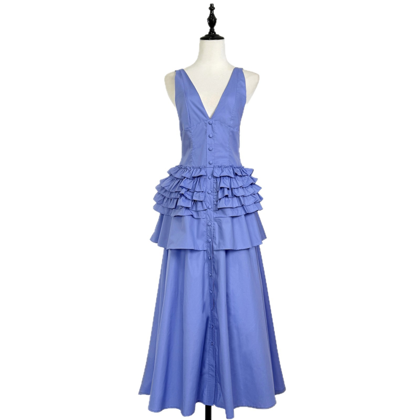 Summer Maxi Dress Solid Color V Neck Backless Flowy Design Vacation Wear Elegant Style Wholesale Available