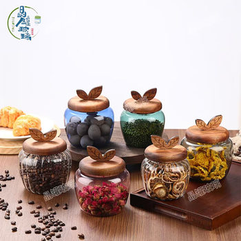 Acacia Wood Glass Tea Cans Homestay Tea Room Scented Tea Candy Sealed Cans Household Snacks Coarse Cereals Storage Bottle