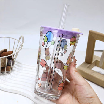 Household baking glass measuring cup with scale milk cup ins breakfast cup juice cup bubble milk powder large capacity water cup