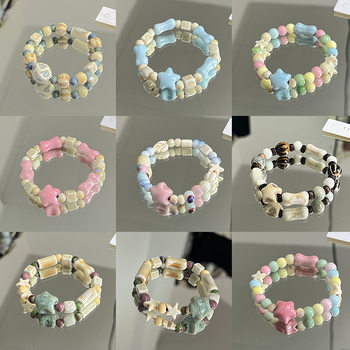 Jingdezhen Ceramic Bracelet New Color-free Women's Summer All-match Student's Antique Beaded Bracelet Small Fresh and Popular