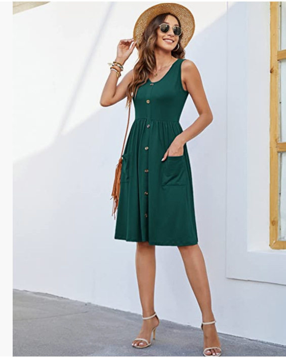 Sleeveless V Neck Dress Solid Color Button Pocket Casual Style Perfect for Summer Events Wholesale Available