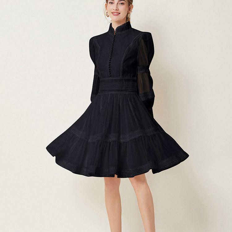Elegant Puff Sleeve Lace Mesh Dress High End French Style Lantern Sleeves A Line Silhouette Perfect for Formal