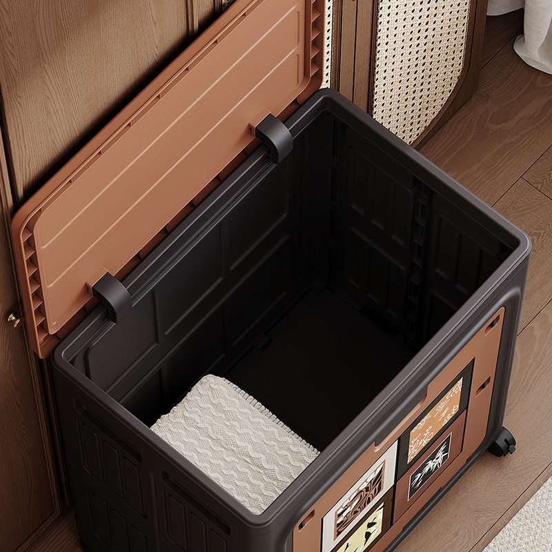 Household Clothes Storage Box Large Capacity Flip-Top Foldableable Mid-Century Style Storage Box with Wheels for Clothes and Quilts