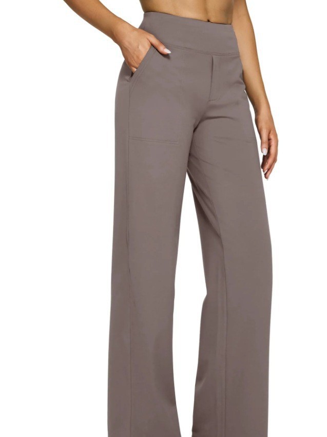 High Waisted Loose Fit Straight Leg Pants Solid Color Pocket Design Casual Style Autumn Collection Wholesale