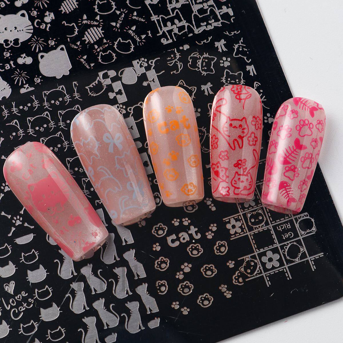 Cross-Border New Nail Art Tools Printed Steel Plate Cat Transfer French Plaid Leopard Print Nail Art Tools