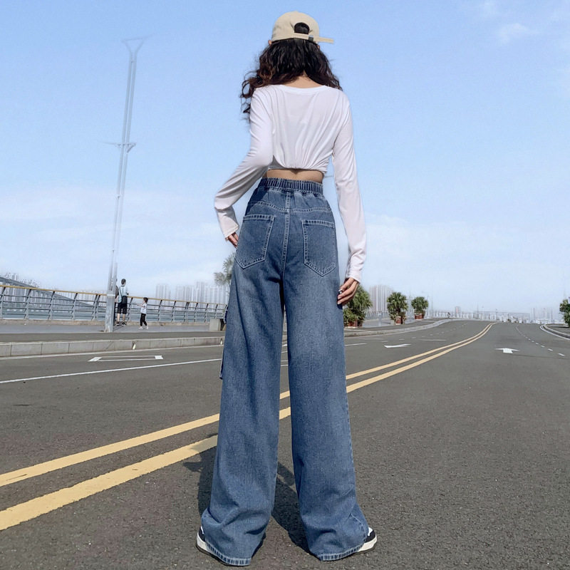 High Waisted Straight Leg Wide Leg Cargo Jeans for Women Versatile Plus Size Loose Fit Spring and Autumn Fashion