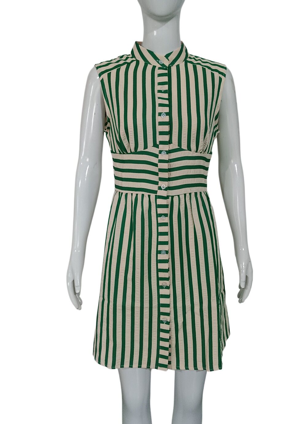 Casual Striped Shirt Dress Sleeveless Stand Collar Button Front Summer Fashion for Women Wholesale Available