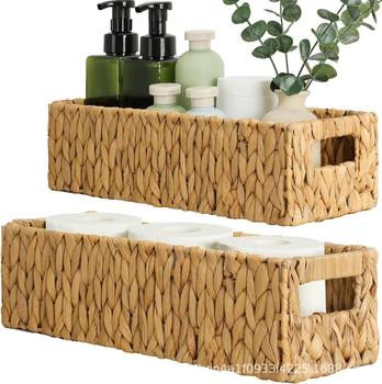 Amazon Straw Storage Basket Desktop Miscellaneous Storage Box Living Room Bathroom Cosmetics Storage Basket Tissue Box