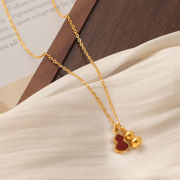2025 New Style Wangcai Red Shell Gourd Necklace for Women, High-End Titanium Steel Non-Fading Elegant Red Clavicle Necklace