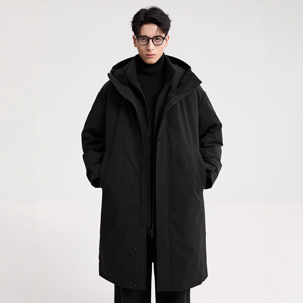 90 down Men's Windbreaker Style down Jacket 25 Winter New Warm Mid-Length Hooded Fake Two-Piece Jacket