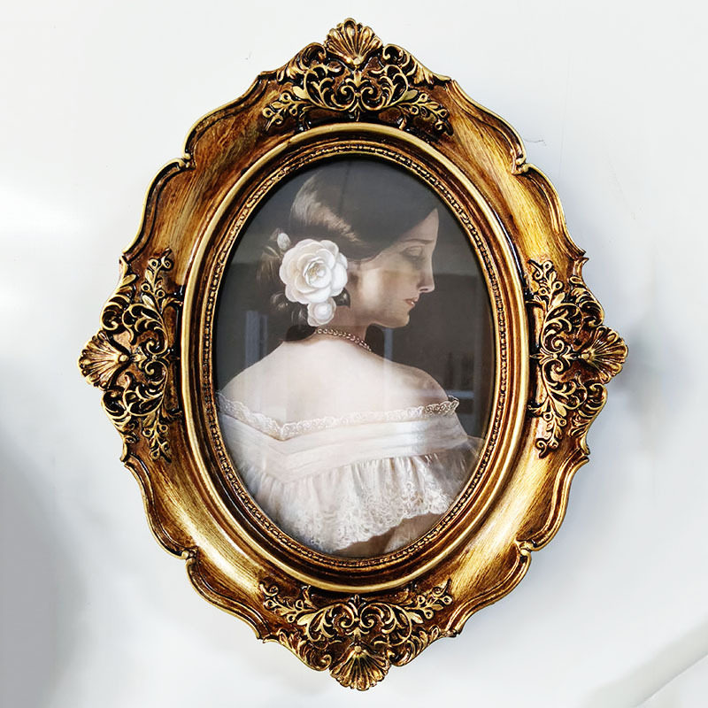 European Retro Accessible Luxury Oval Decorative Picture Frame Embossed Resin Photo Frame Entrance Photo Wall Living Room Photo Frame Ready Stock