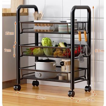 Kitchen Rack with Wheels Floor-Standing Multi-Layer Mobile Trolley Storage Rack Bedroom Kitchen Snack Vegetable Basket Shelf