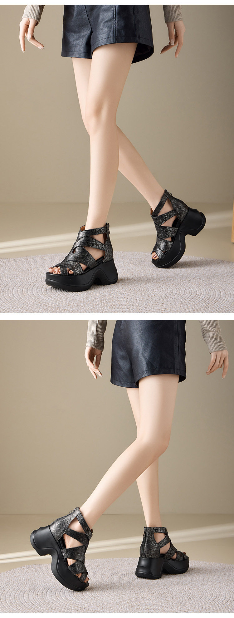 Sandal cao gót nữ hở mũi đế xuồng 10 cm, phong cách trẻ trung, đa năng — [Vàng nhạt], [Đen] chi tiết 7