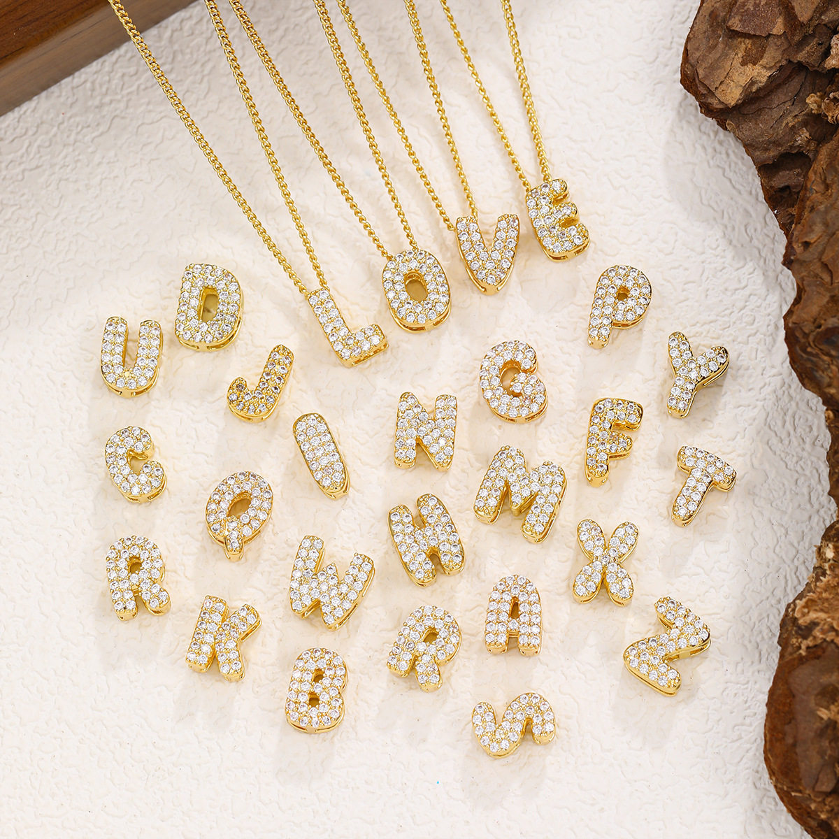 European and American Cross-Border DIY Personalized English Name Alphanumeric Necklace Zircon Letter Pendant Clavicle Chain Wholesale