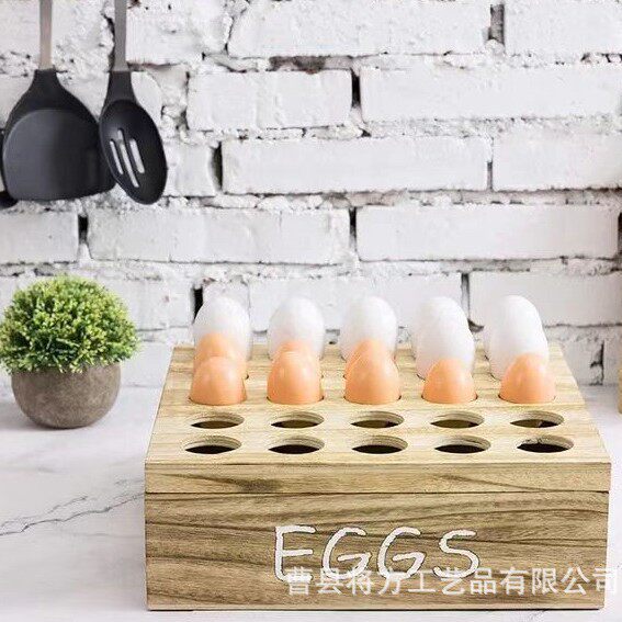 Solid Wood Light-Burned Egg Storage Box Two-Layer Porous Egg Tray Home Kitchen Wooden Egg Storage Box Display Stand