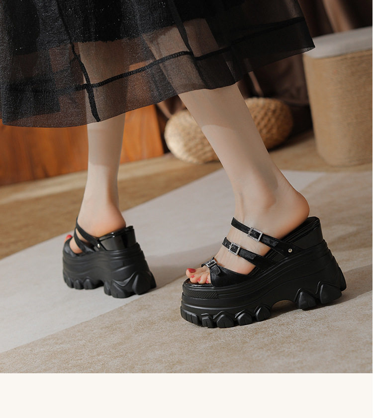 Sandal cao gót nữ mũi hở đế dày 12 cm, phong cách platform — Trắng Bạc, Đen, Mơ Sẫm chi tiết 13