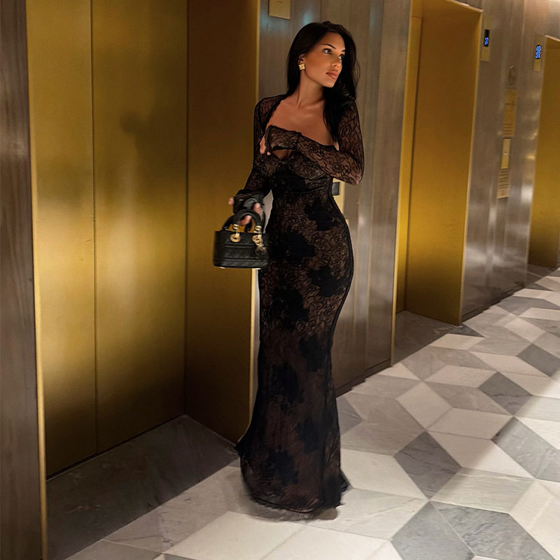 Lace Mermaid Dress Slim Fit Long Sleeve Elegant Design Evening Gown for Special Occasions Wholesale Available