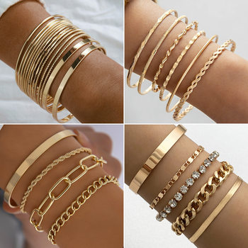 Cross-Border European and American Retro Personality Exaggerated Wide Bracelet Set Gold Glossy Irregular Bracelet Wholesale