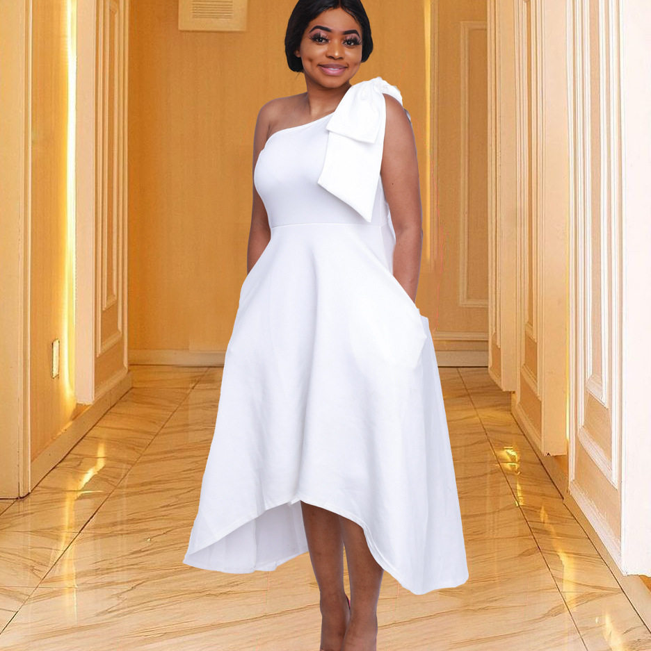 Plus Size Solid Color Elegant Bow Tie Party Dress Chic Commuter Style Perfect for Formal Occasions Wholesale Available