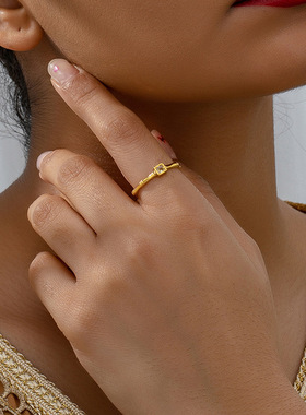 法式时尚竹节开口戒指铜镀18K金优雅气质ins简约风设计感食指戒女
