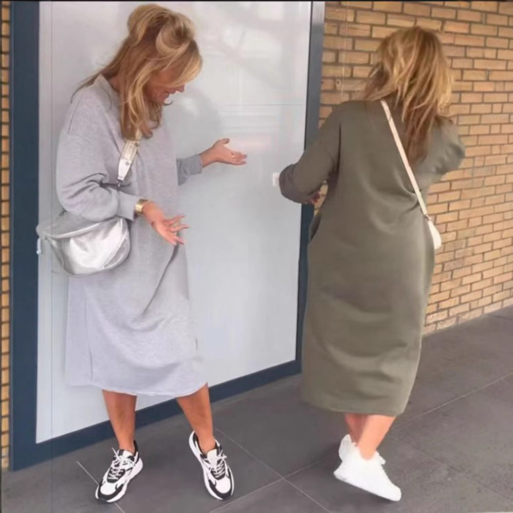 Loose Fit Long Sleeve Turtleneck Dress Solid Color Casual Style Autumn Winter Wear Wholesale Available