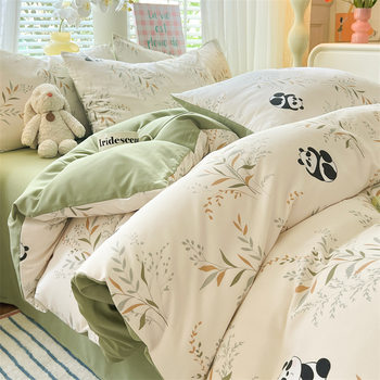 Class A maternal and infant grade double-layer yarn four-piece bed sheet quilt cover student dormitory three-piece bed hat bedding a