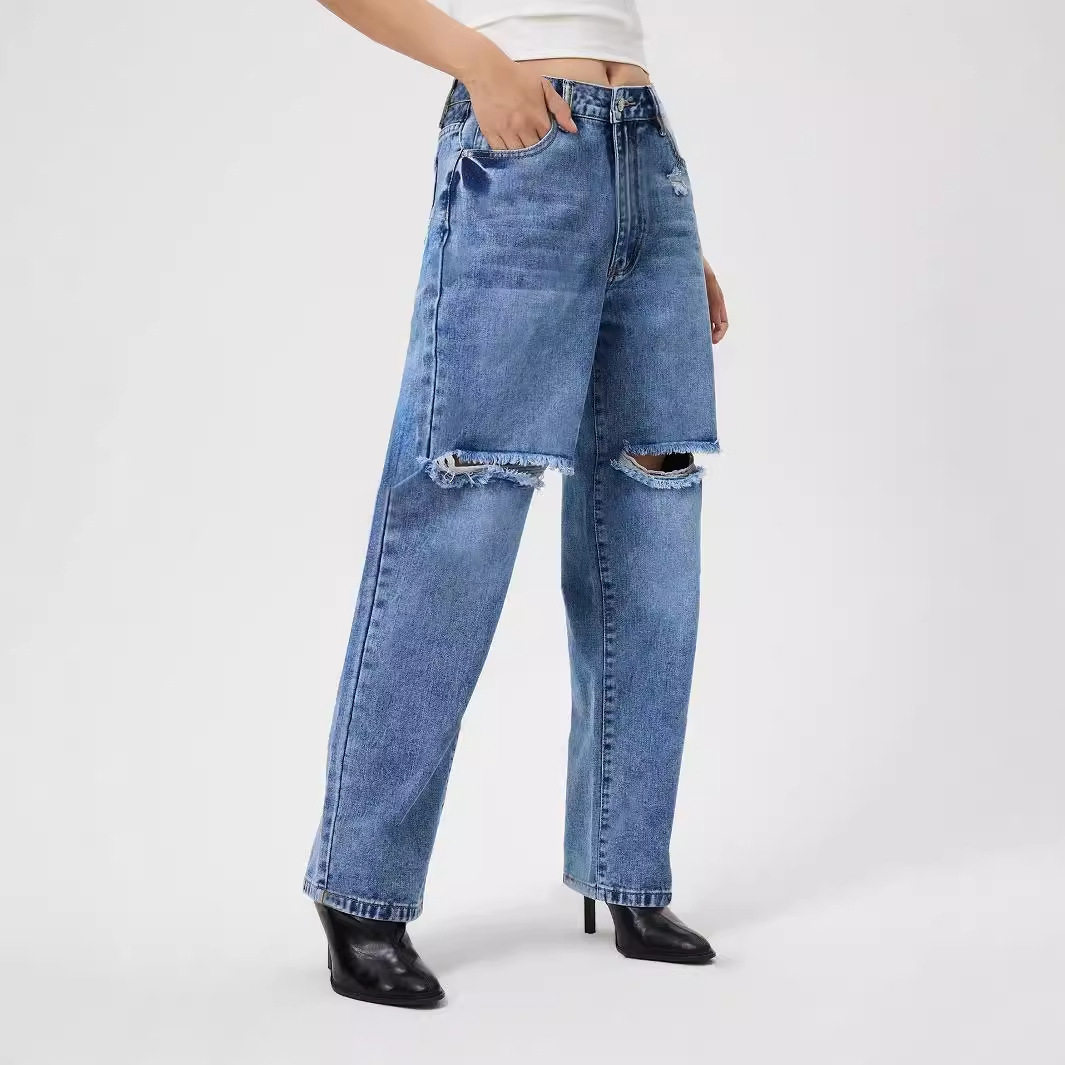 Womens Distressed Wide Leg Jeans Casual Fashion Trendy Style Comfortable Fit Perfect for Everyday Wear Wholesale