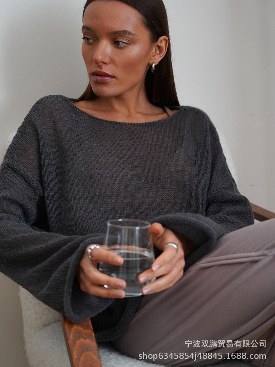 Hollow Knit Sweater Lightweight Sheer Round Neck Long Sleeve Autumn Fashion for Women Wholesale Available