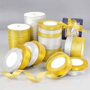 Manufacturer Wholesale Gold and Silver Ribbon Christmas Bow Handmade DIY Ribbon Birthday Packaging Gold and Silver Ribbon