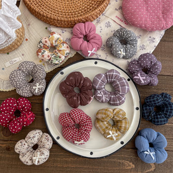 Autumn and Winter Children's Cotton-Filled Flower Bun Hair Tie Ponytail Hair Rope Korean Style Girls' Five-Petal Flower Scrunchie Hair Accessory