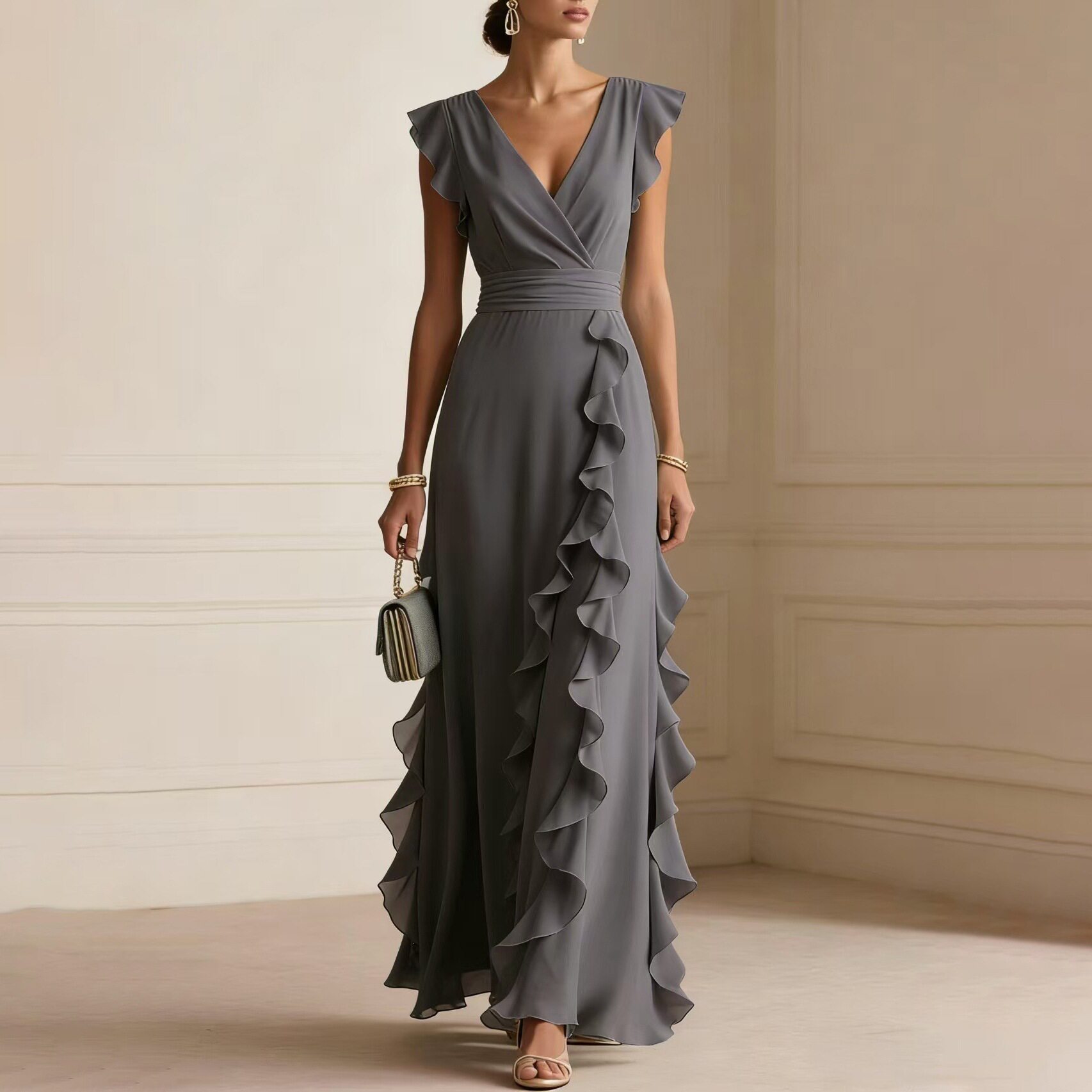 Elegant Womens Dress High End Design Solid Color French Style Perfect for Daily Wear and Special Occasions