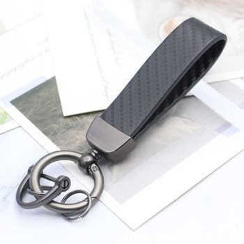 Cross-border hot sale carbon fiber pattern car keychain black high-grade leather key rope simple car accessories wholesale