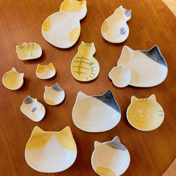 Super Cute Japanese Style Kitten Dip Plate Three-Dimensional Ceramic Small Material Plate Soy Sauce Plate Salad Tomato Sauce Vinegar Plate