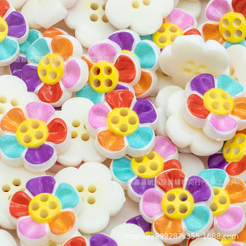 Colorful Five-Petal Plum Blossom 3D Printed Cute Four-Eyed Plastic Buttons Shirt Children's Clothing Handmade DIY Hand-Sewn Buttons