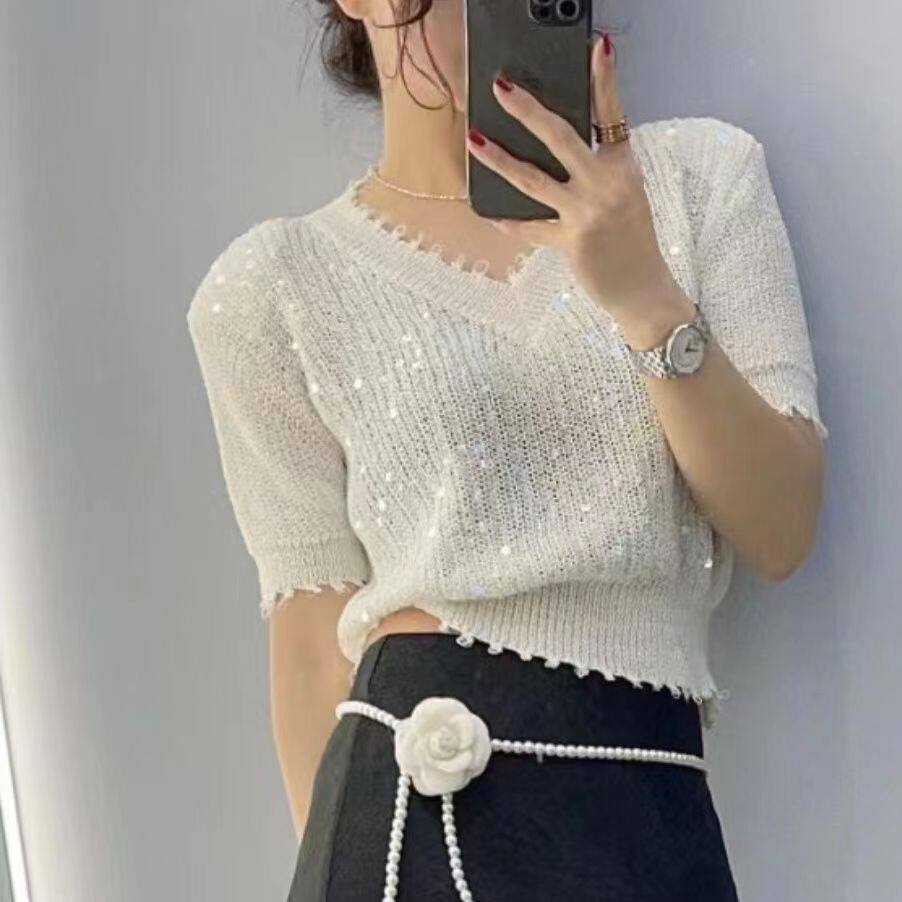 Womens Short Sleeve Knit T Shirt Stylish Lightweight Fabric Casual Summer Wear