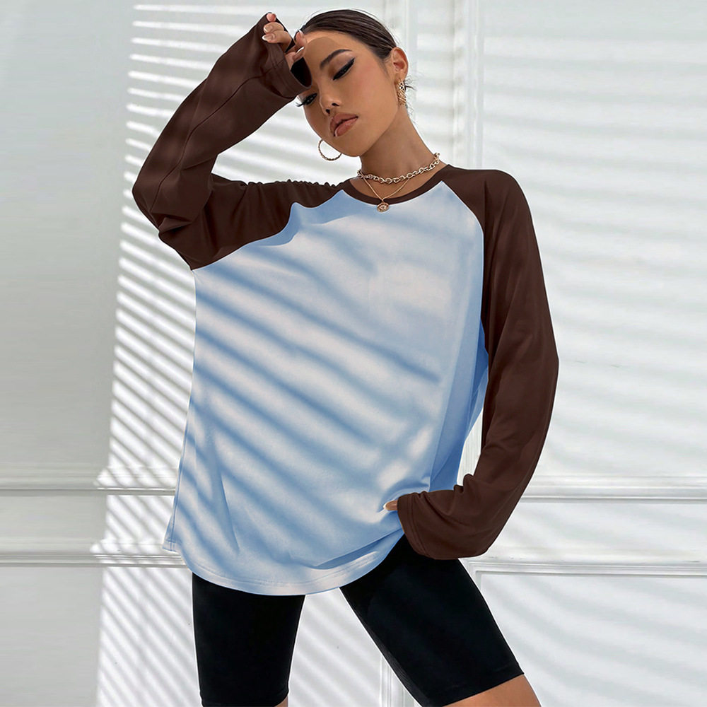 Vintage Color Block Long Sleeve T Shirt Loose Fit American Retro Style Spring Summer Fashion Wholesale Available