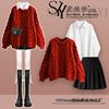 Autumn and Winter Suit Plus Size Women's New Age-Reducing Knitted Sweater Lazy Style Slim Pleated Skirt Shirt Three-Piece Set