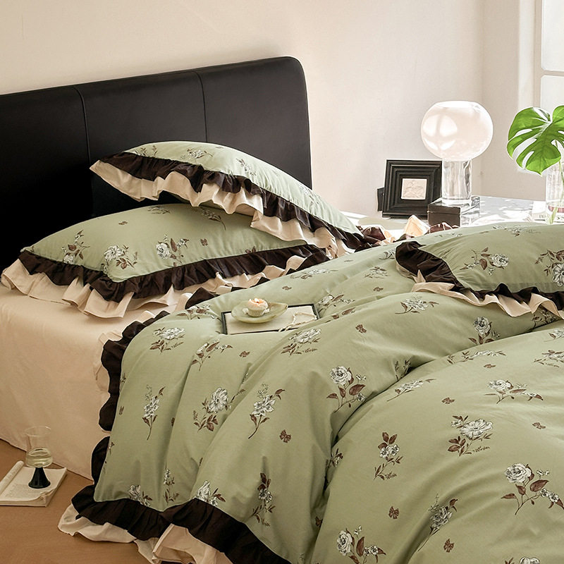 Class A princess style French romantic pure cotton four-piece cotton high-end retro bed sheet quilt cover three-piece bed set P