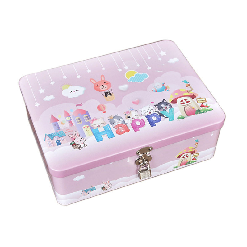 Storage Iron Box with Lock Desktop Organize Small Box Student Gift Box Cosmetics Jewelry Storage Certificate Collection Box